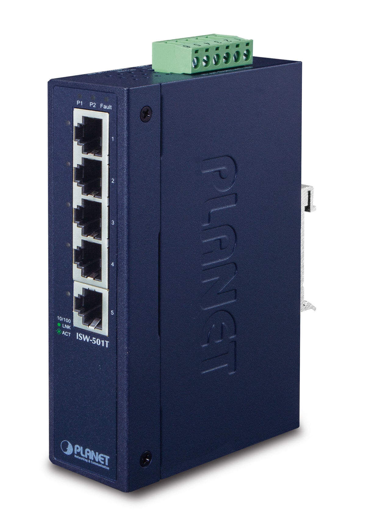 PLANET ISW-501T network switch, Unmanaged, 5-port, blue
