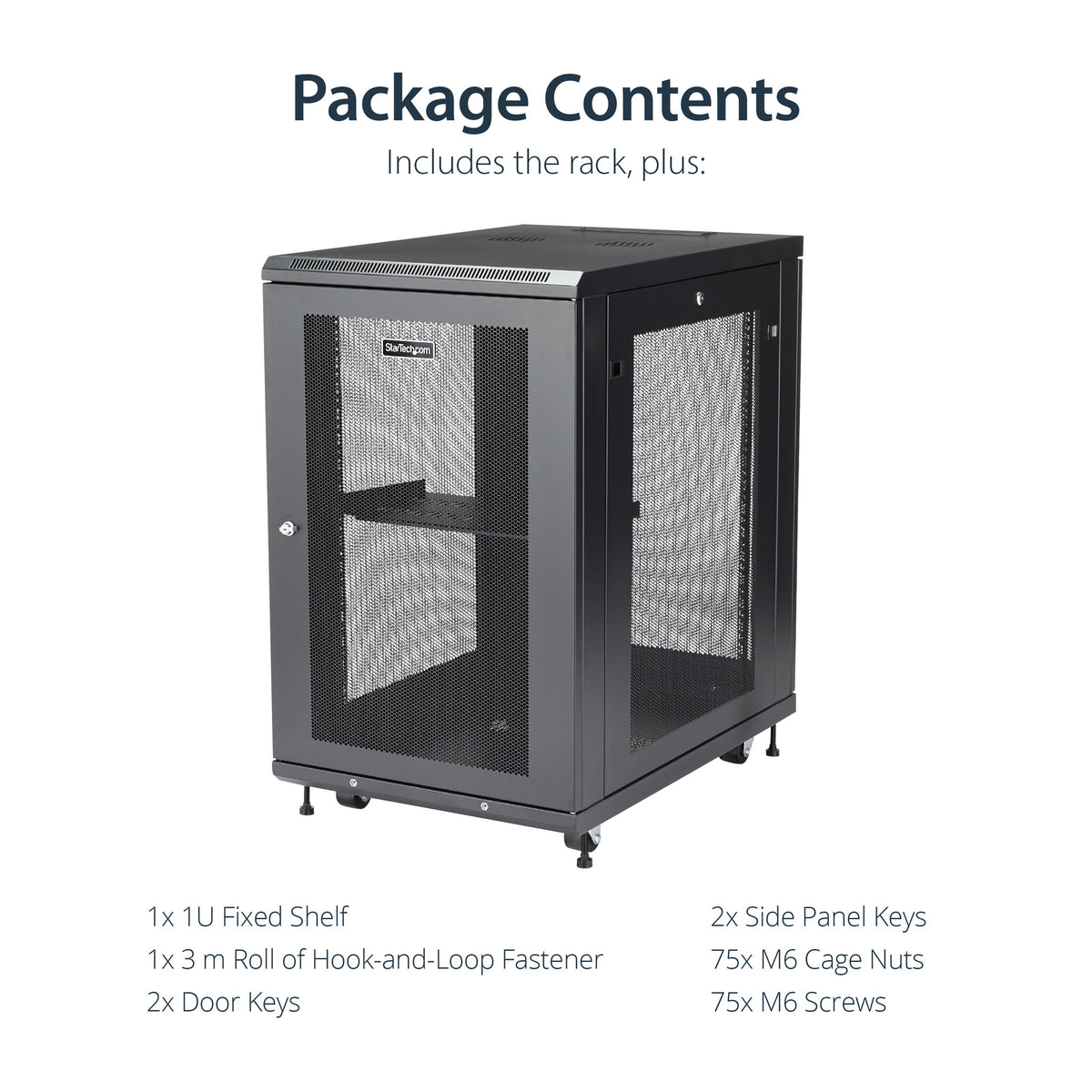 StarTech.com 18U Enterprise-Grade Server Rack Cabinet Kit, 19in Enclosed 4-Post Rack with Shelf and Cable Management, 29in (75cm) Mounting Depth, 992lb (450kg) Capacity