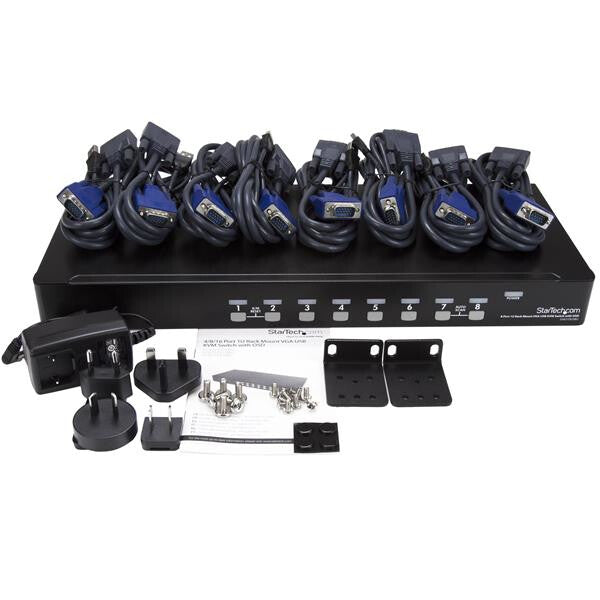 StarTech.com 8 Port 1U Rackmount USB KVM Switch Kit with OSD and Cables - TAA