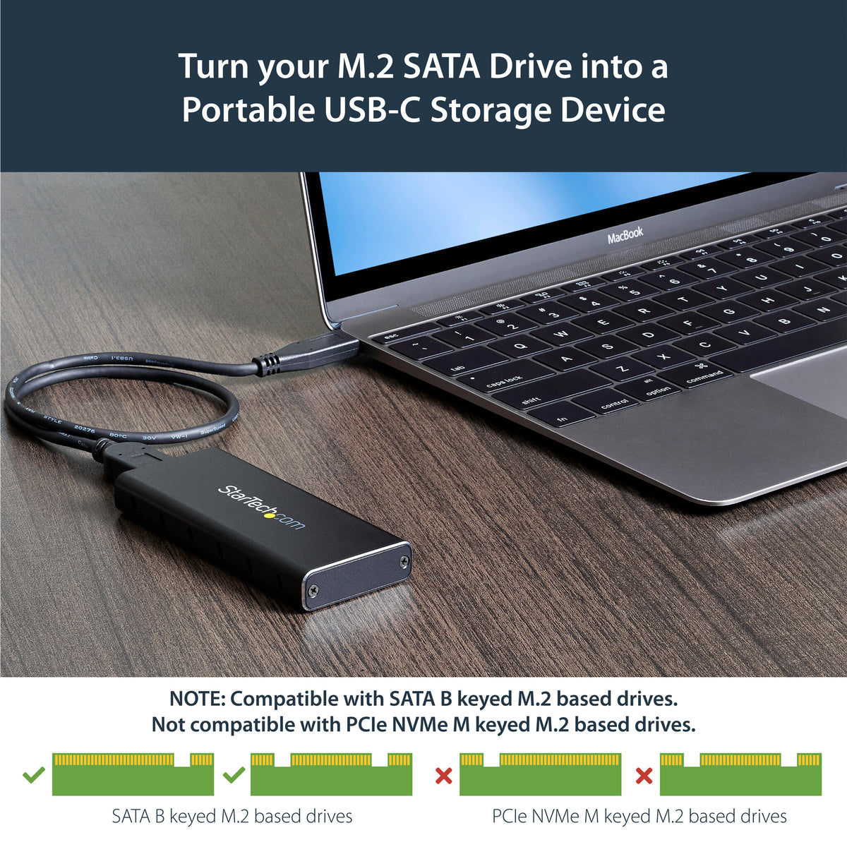 StarTech.com M.2 SSD Enclosure for M.2 SATA SSDs - USB 3.1 (10Gbps) with USB-C Cable - TAA