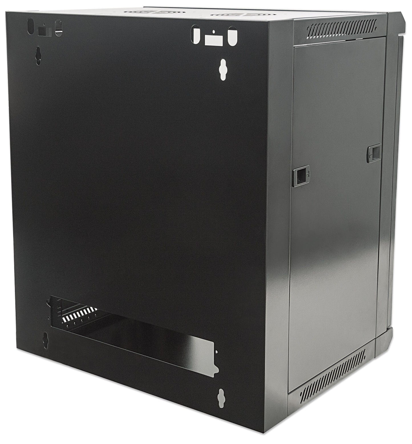 Intellinet 19" Network Cabinet - Wall Mount (Standard), 9U, 450mm Deep, Black, Flatpack, Max 60kg, Suitable also for use on desk or floor, Usable Depth 270mm to 350mm, Metal & Glass Door, Back Panel, Removeable Sides,Parts for wall installation not includ