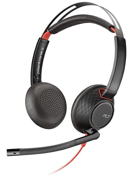 POLY Blackwire 5220 Headset Wired Head-band Calls/Music USB-C, Boom microphone, black and red