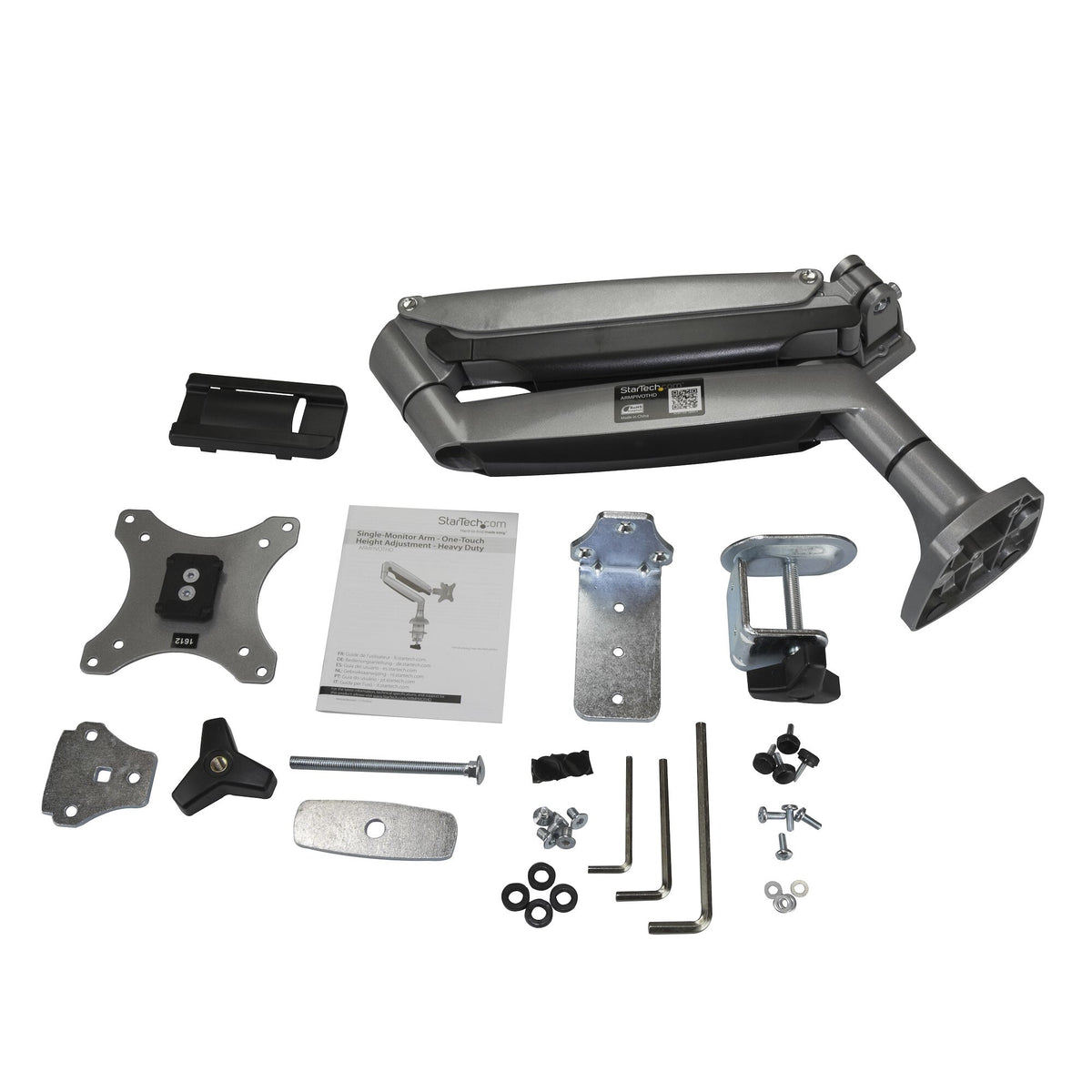 StarTech.com Desk Mount Monitor Arm - Heavy Duty Ergonomic VESA Monitor Arm - Single 32" (19.8lb/9kg) Display - Full Motion, Height Adjustable, Articulating - Aluminum - C-Clamp/Grommet - Silver
