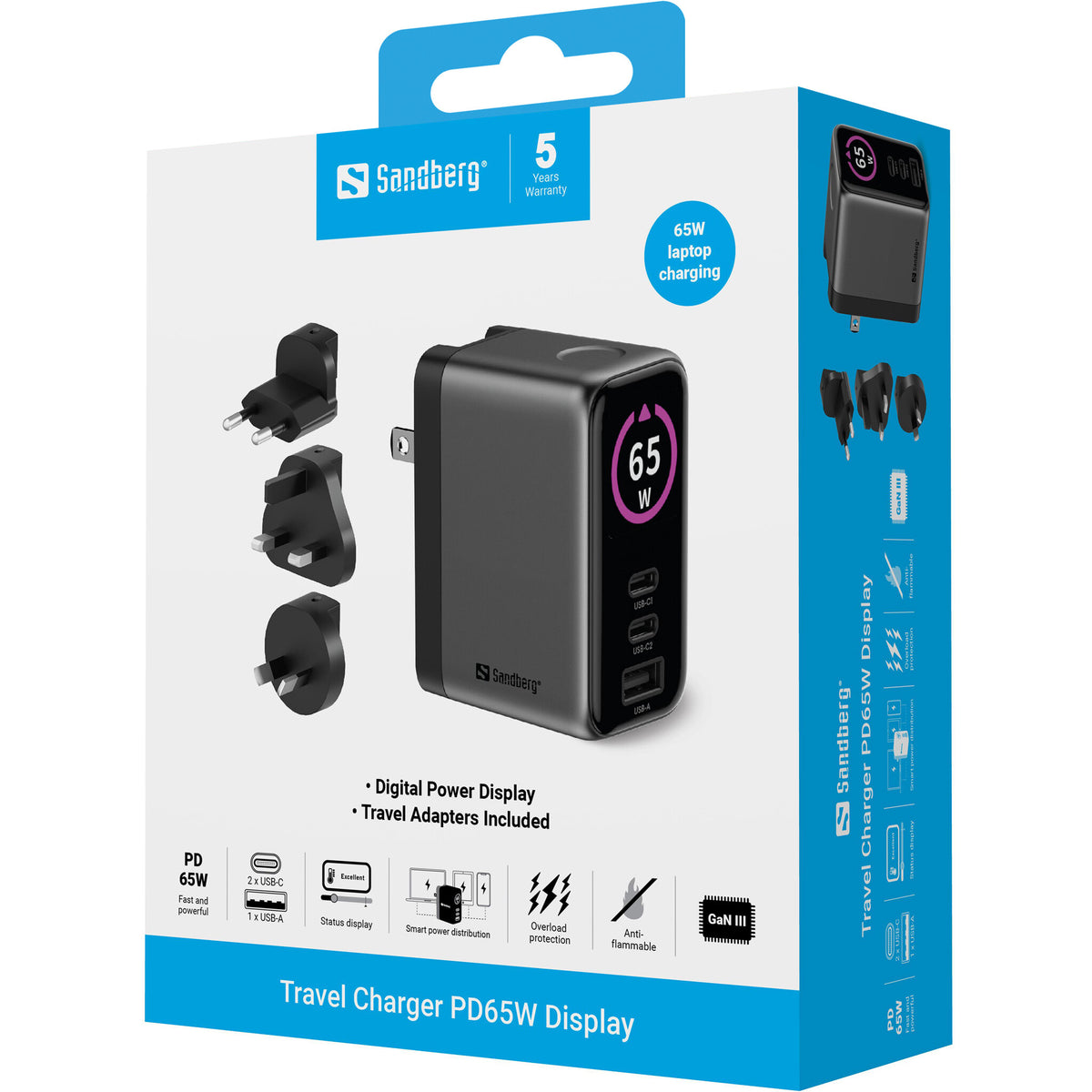 Sandberg Travel Charger PD65W Display
