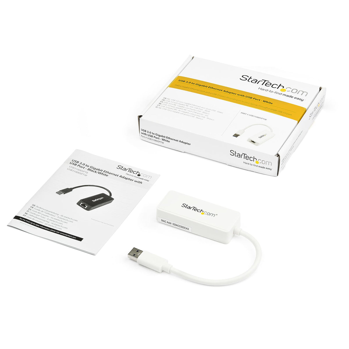 StarTech.com USB 3.0 to Gigabit Ethernet Adapter NIC w/ USB Port - White