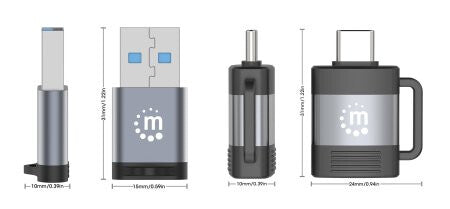 Manhattan 2-Piece USB-C/USB-A Adapter Set, USB 3.0 (aka USB 3.2 Gen 1), 5 Gbps, SuperSpeed USB, USB-C Male to USB-A Female and USB-C Female to USB-A Male, Black/Silver, Lifetime Warranty