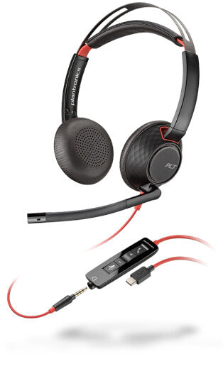 POLY Blackwire 5220 Headset Wired Head-band Calls/Music USB-C, Boom microphone, black and red