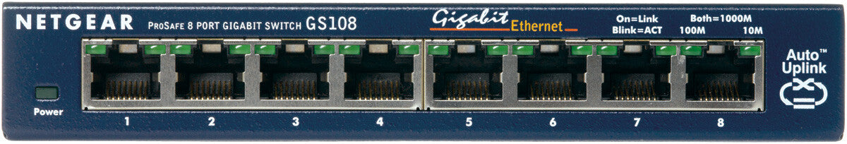 NETGEAR GS108GE network switch, Unmanaged, 8-port, blue