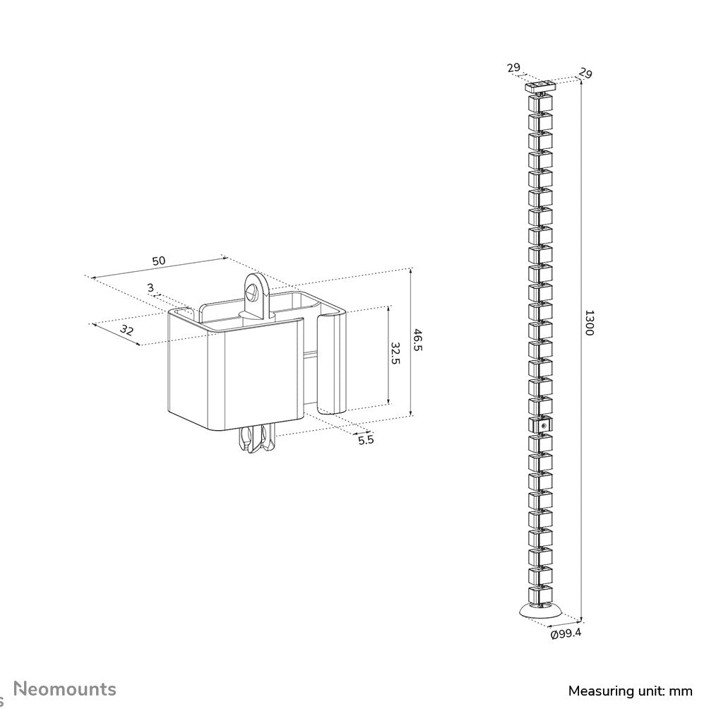 Neomounts ADS06-132BL Cable spine - magnetic fixture - universal
