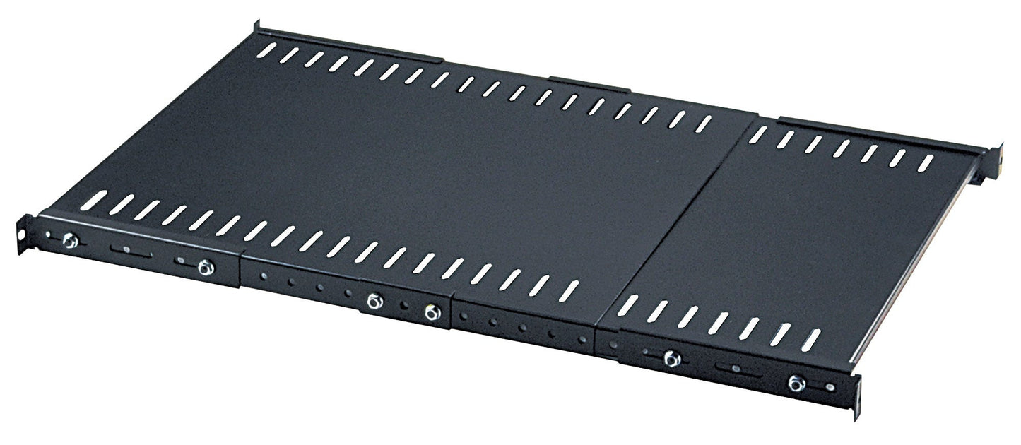 Intellinet 19" Fixed Extending Shelf, 1U Extending Fixed Shelf, 550mm to 1000mm, Steel, Max 45kg, Black, Three Year Warranty