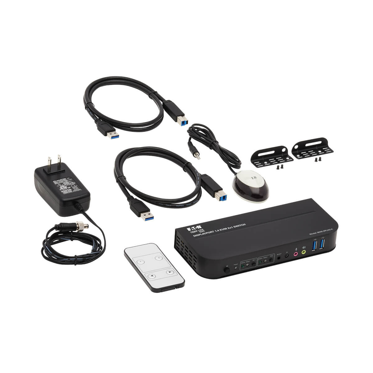 Tripp Lite B005-DPUA2-K 2-Port DisplayPort/USB KVM Switch - 4K 60 Hz, HDR, HDCP 2.2, IR, DP 1.4, USB Sharing, USB 3.0 Cables