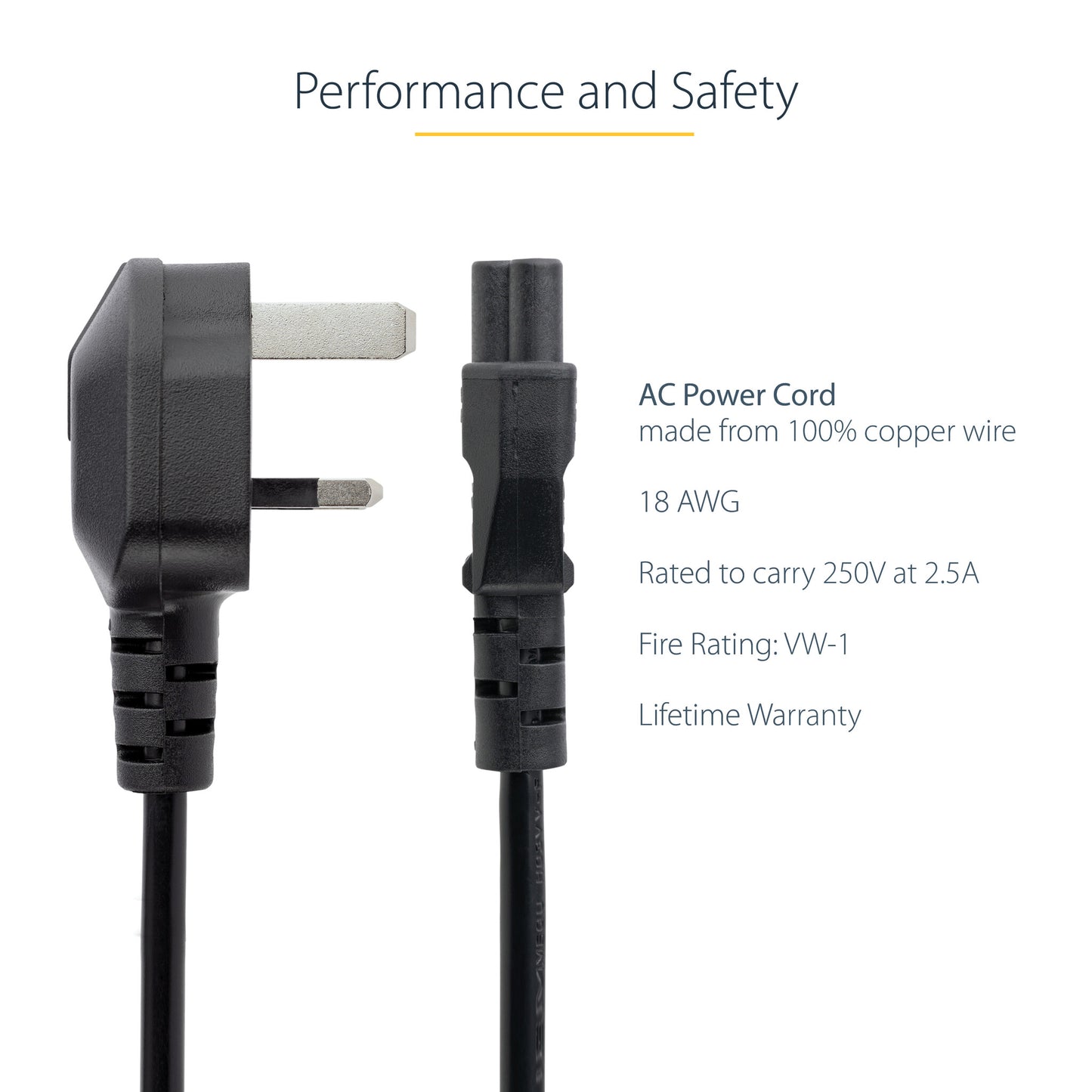 StarTech.com 6ft (2m) UK Laptop Power Cable, BS 1363 to C5 (Clover Leaf), 2.5A 250V, 18AWG, UK Laptop Replacement Cord, Printer Power Cable, Laptop Charger Cord, Laptop Power Brick Cord