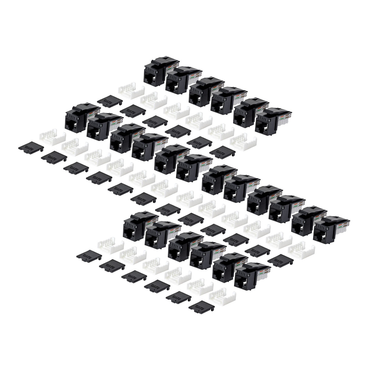StarTech.com Cat6 Keystone Jack, 24-Pack RJ45 Ethernet Keystone Jacks, UTP Cat6 Wall Jack, 90-Degree 110 Punch Down, Black
