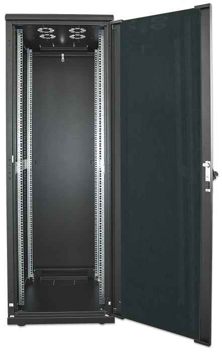 Intellinet 19" Network Cabinet - Free Standing, 42U, 600x800mm (width x depth), Black, Flatpack, Max 1500kg, Multi-Point Door Lock, One Lock Per Side Panel, Usable Depth 123 to 573mm, IP20 rated, Rack, Steel