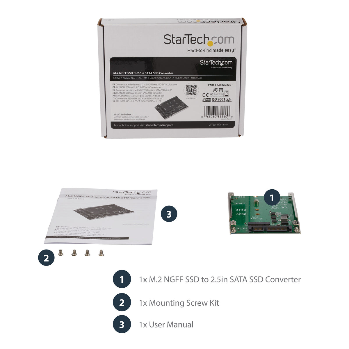 StarTech.com M.2 SATA SSD to 2.5in SATA Adapter, M.2 NGFF to SATA Converter, Open-Frame Bracket, 7mm High, M2 Hard Drive Adapter - Not Compatible with NVMe - TAA