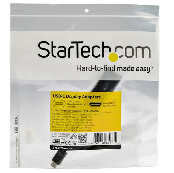 StarTech.com USB C to HDMI Adapter - 4K 60Hz Video, HDR10 - USB-C to HDMI 2.0b Adapter Dongle - USB Type-C DP Alt Mode to HDMI Monitor/Display/TV - USB C to HDMI Converter