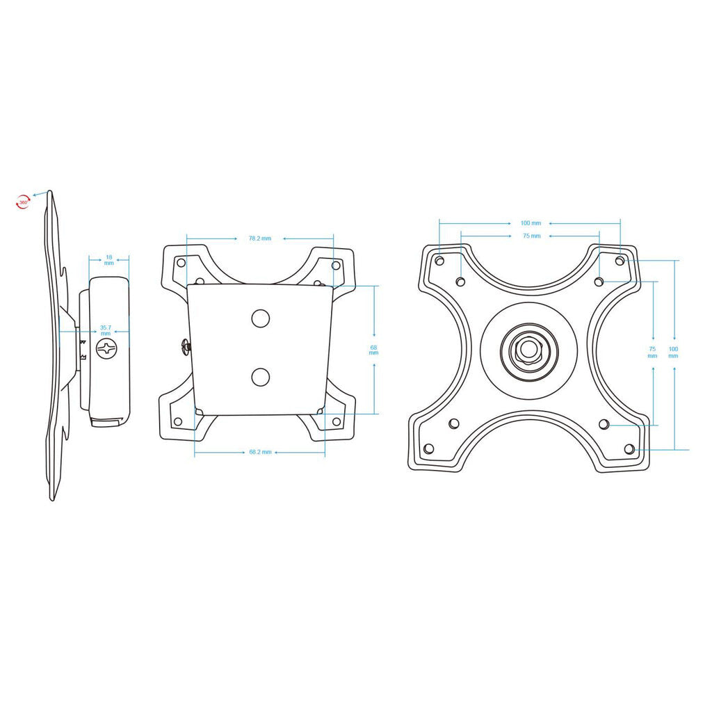 Manhattan Wall Mount for TV & Monitors (Fixed), For screens 10" to 32", VESA compatibility: 75x75mm and 100x100mm - check the dimensions of the four mounting holes on back of screen to ensure it fits, Max 15kg, Black, Bracket