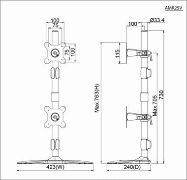 Amer Mounts AMR2SV monitor mount / stand 61 cm (24") Black Desk
