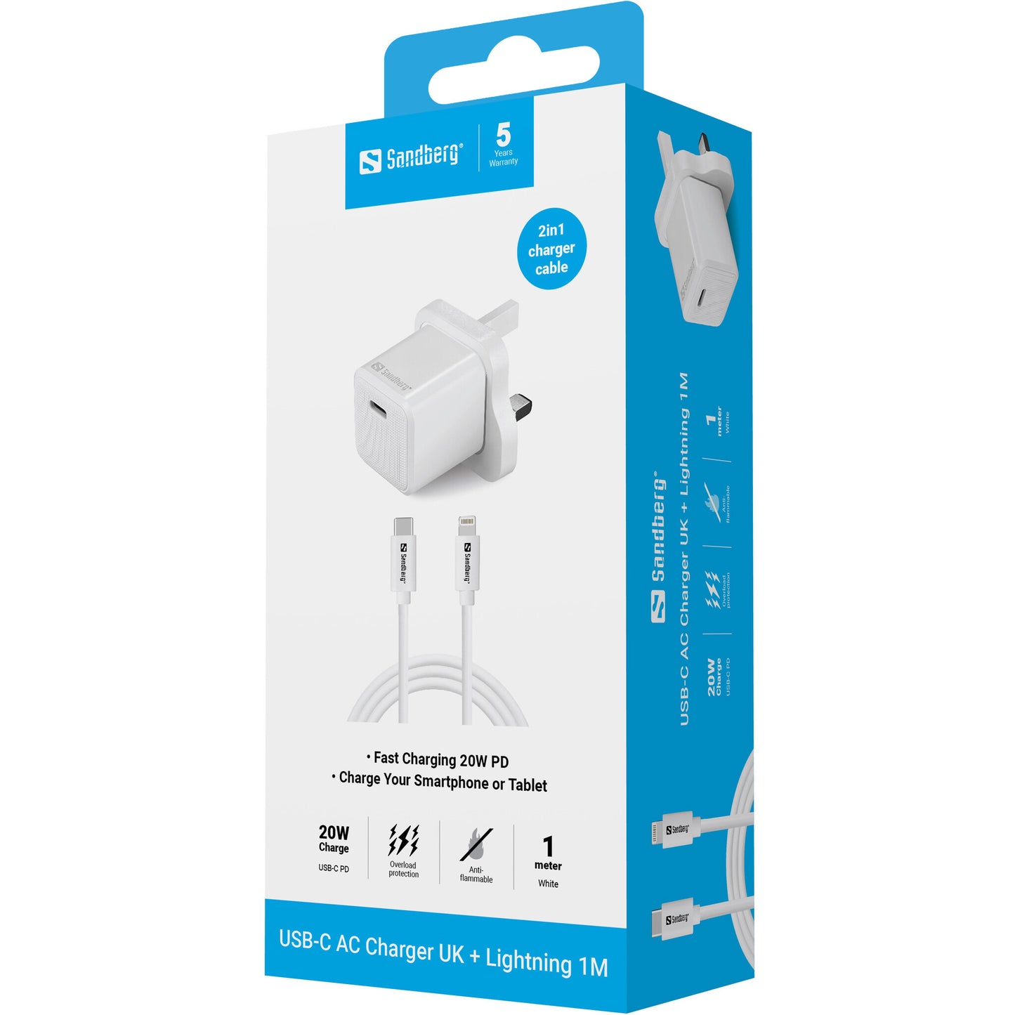 Sandberg USB-C AC 20W Charger UK + Lightning 1M