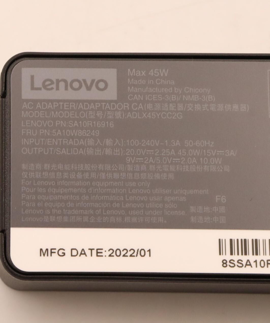 Lenovo 5A10W86249 power adapter/inverter Indoor 45 W Black