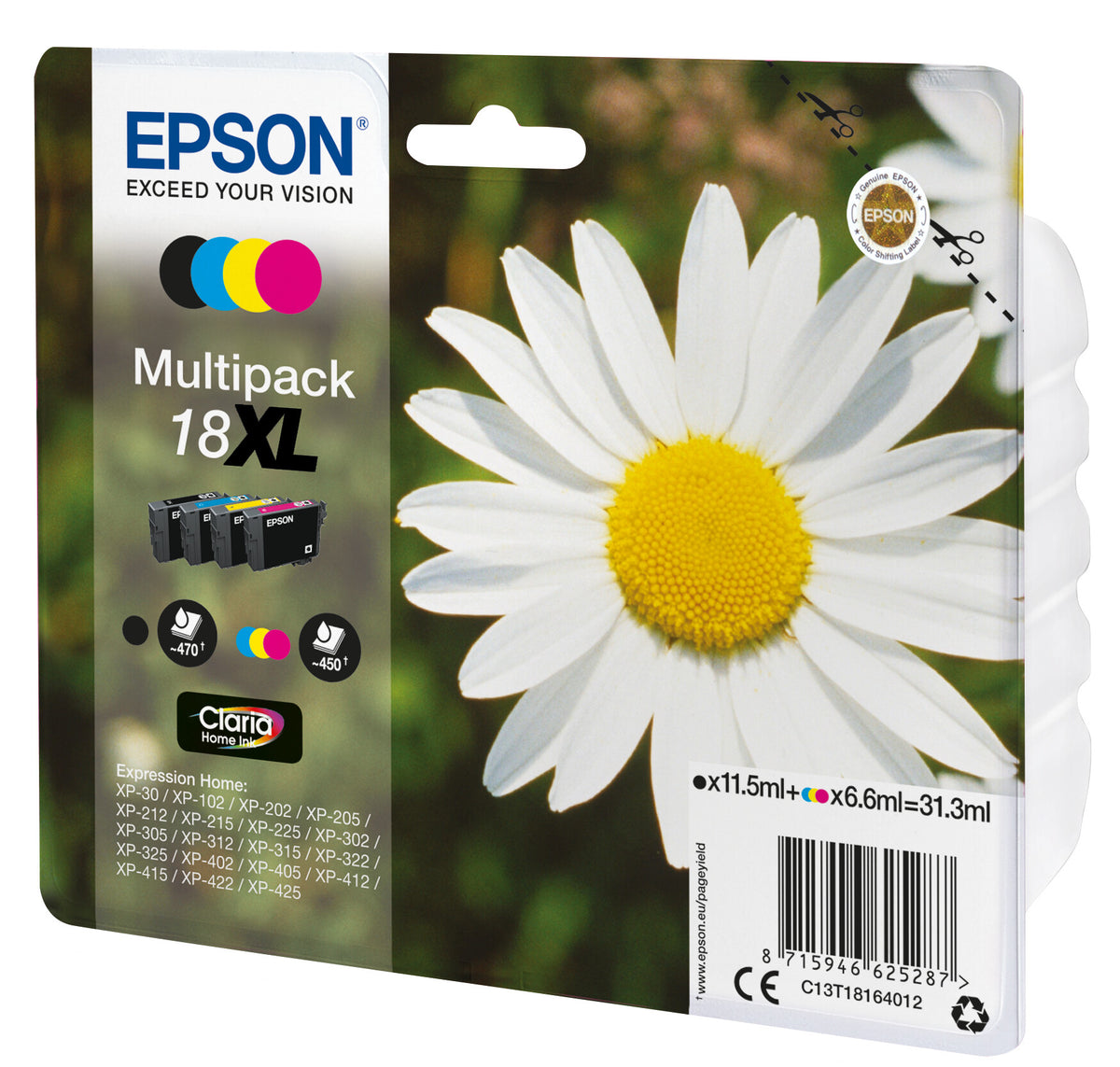 Epson Daisy 18XL Claria Home Multipack 4-colours ink cartridge, black, cyan, magenta and yellow