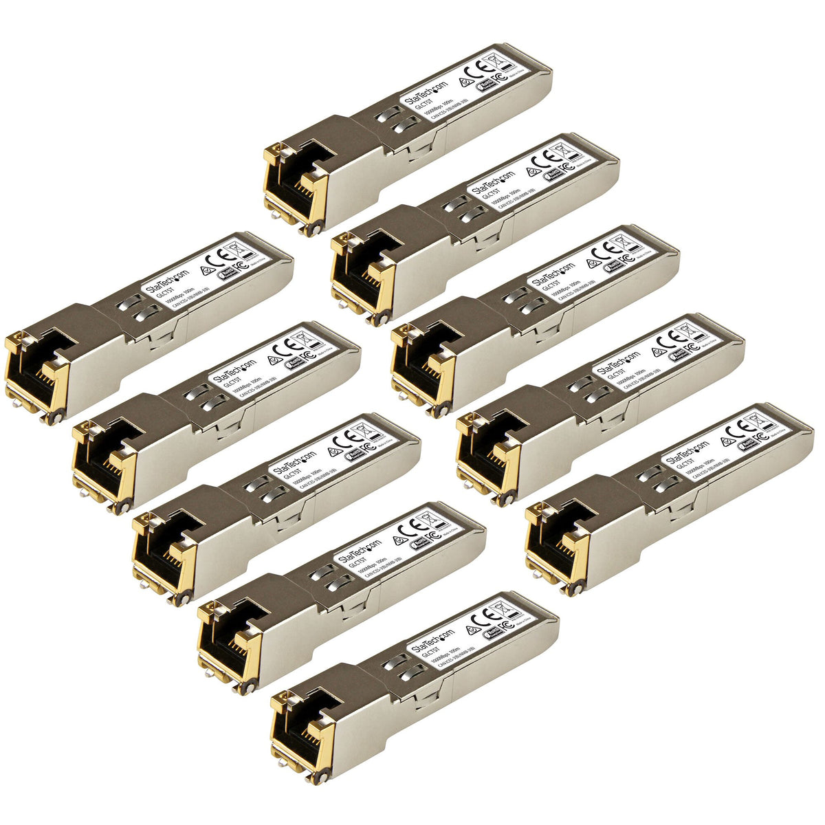 StarTech.com Cisco GLC-T Compatible SFP Module (10 Pack) - 1000BASE-T - SFP to RJ45 Cat6/Cat5e - 1GE Gigabit Ethernet SFP - RJ-45 100m - Cisco Firepower, ASR920, IE2000