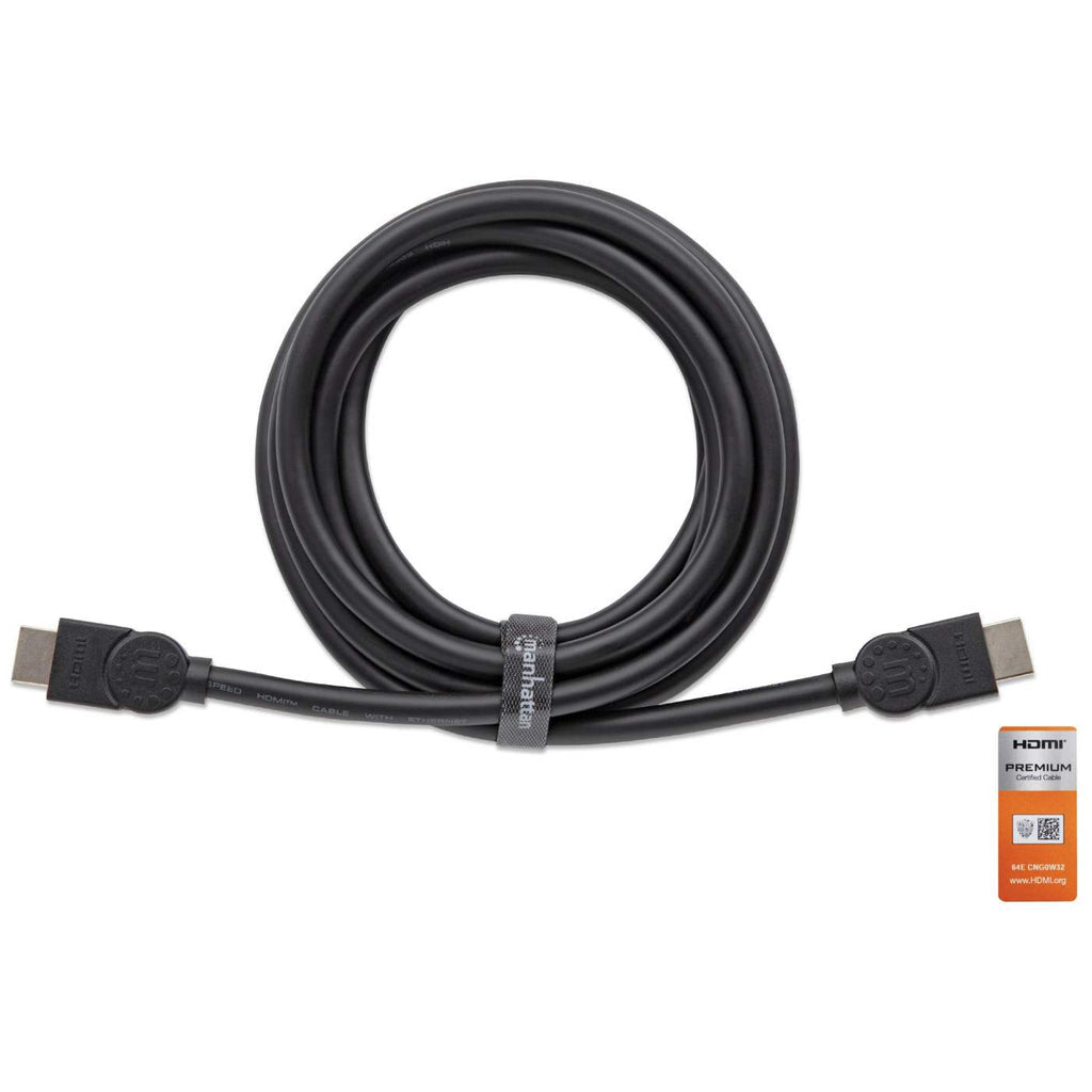 Manhattan Certified Premium HDMI 4K@60Hz Cable with Ethernet, 5m, Suitable for ALL 4K & 1080p/HD Uses - When Upgrading Now or Have It Ready for When You Need It, Black, High Speed, Lifetime Warranty, Equivalent to HDMM5MP