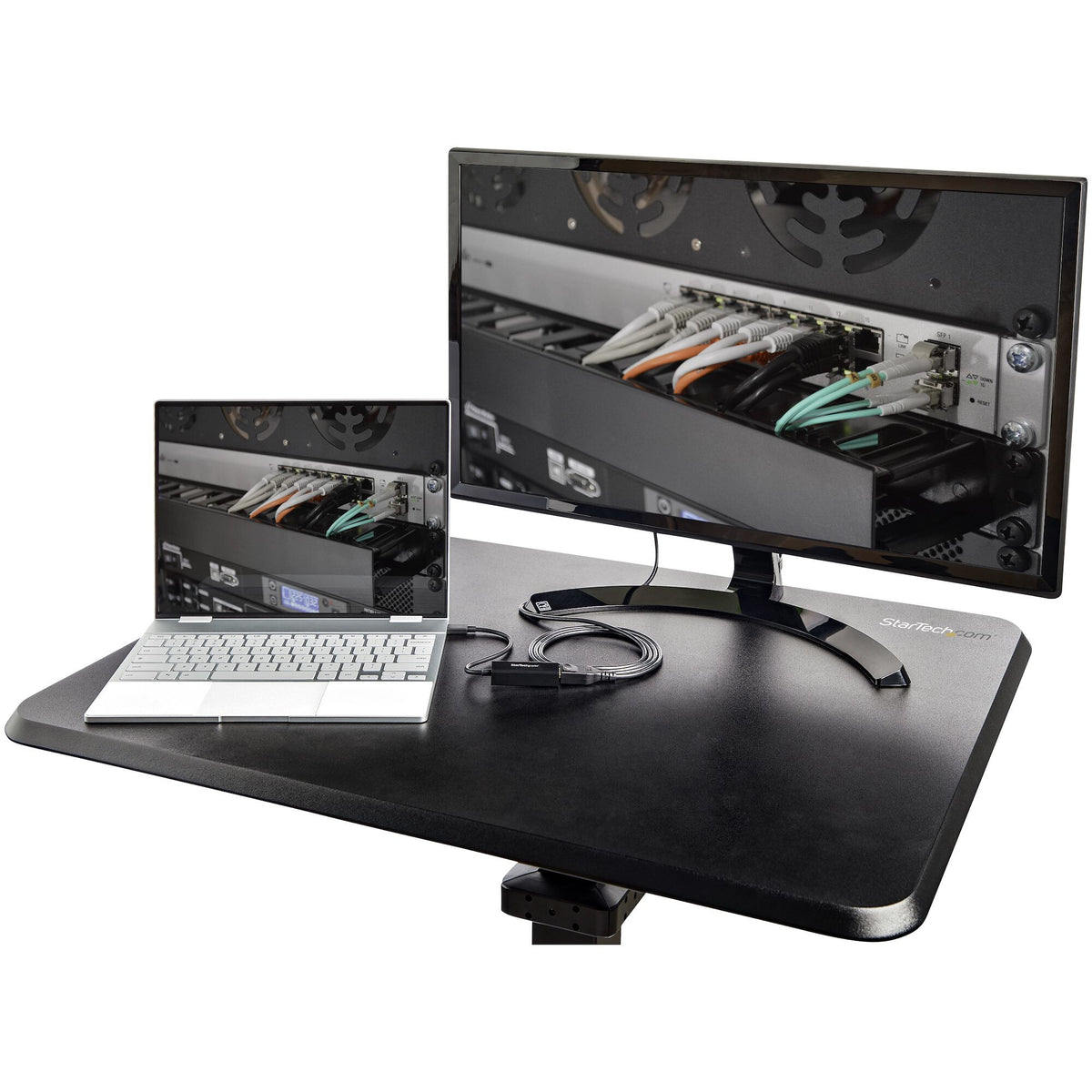 StarTech.com Mobile Standing Desk - Portable Sit Stand Ergonomic Height Adjustable Cart on Wheels - Rolling Computer/Laptop Workstation Table with Locking One-Touch Lift for Teacher/Student
