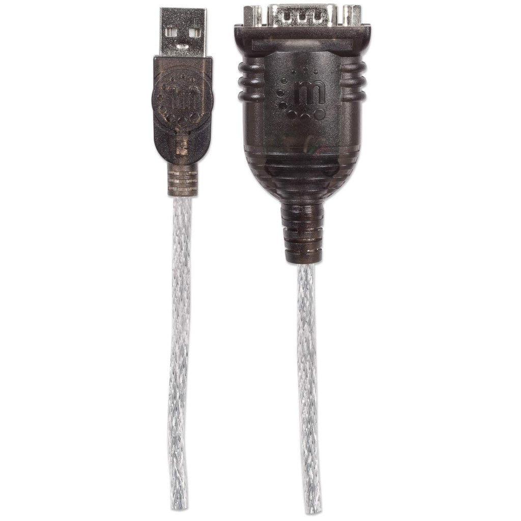 Manhattan USB-A to RS232 Serial Adapter, 45cm, DB9 Male, Prolific PL-2303RA Chip, Black/Silver, Three Year Warranty