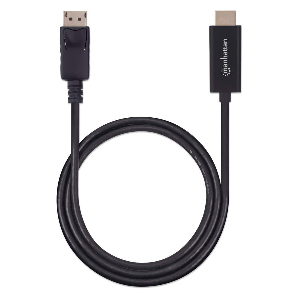Manhattan DisplayPort 1.2 to HDMI Cable, 4K@60Hz, 1.8m, DP With Latch, Black, Not Bi-Directional, Three Year Warranty, Higher 4K Refresh Rate than DP2HDMM2MB (2m); Comparable 4K@60Hz Output to 6F-DP-HDMI-4K60-HDR (Active, 2m)