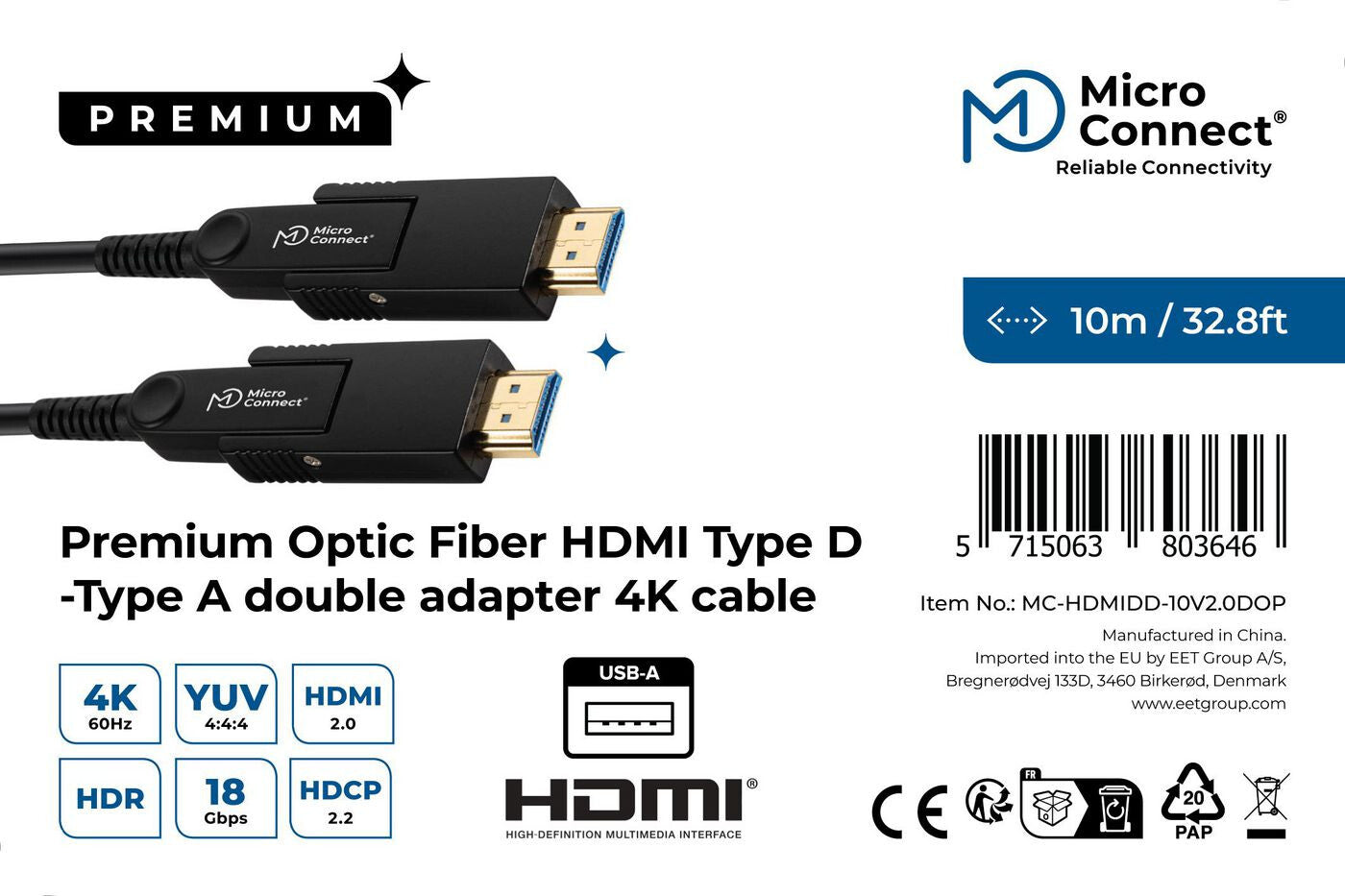 Microconnect MC-HDMIDD-10V2.0DOP HDMI cable 10 m HDMI Type A (Standard) Black