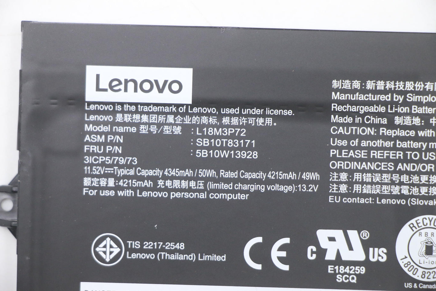 Lenovo 5B10W13928 laptop spare part Battery