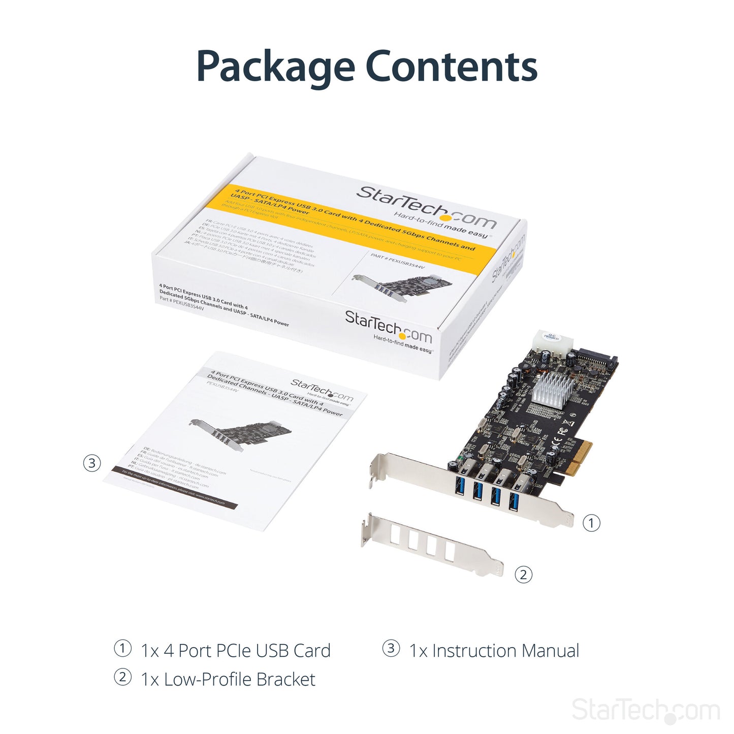 StarTech.com 4 Port USB 3.0 PCIe Card w/ 4 Dedicated 5Gbps Channels (USB 3.2 Gen 1) - UASP - SATA / LP4 Power - PCI Express Adapter Card