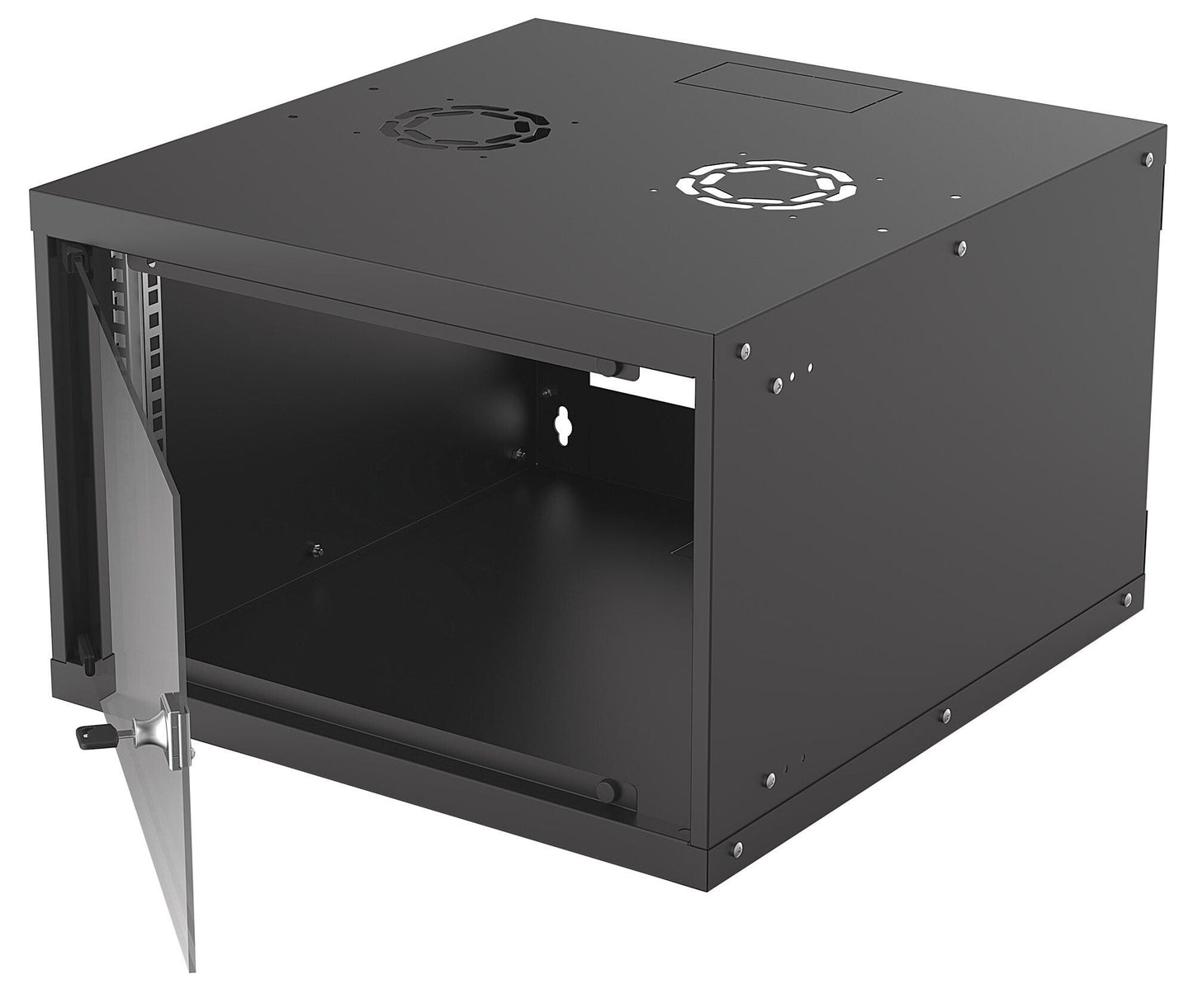 Intellinet 19" Network Cabinet - Wall Mount (Basic), 6U, 560mm Deep, Black, Flatpack, Max 50kg, Usable Depth 500mm, Glass Door, Rack, Parts for wall installation (eg screws and rawl plugs) not included