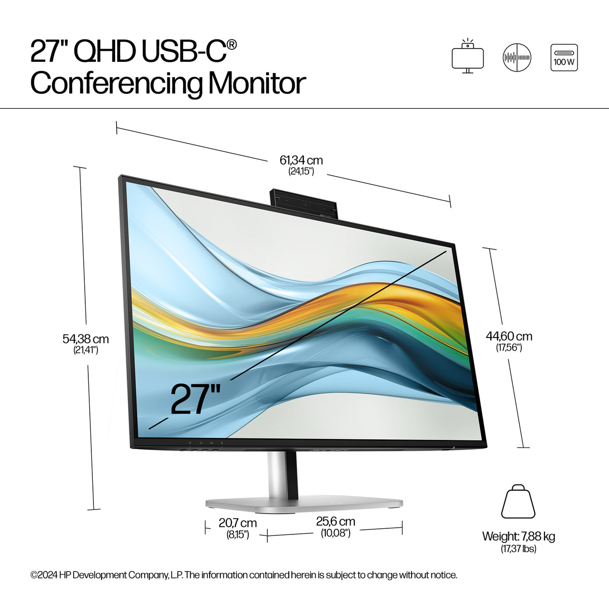 HP Series 5 Pro 27 inch QHD USB-C Conferencing Monitor - 527pm PVC Free
