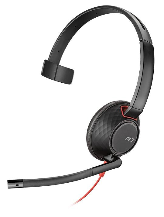 POLY Blackwire 5210 Headset Wired Head-band Calls/Music USB-C, Boom microphone, black and red
