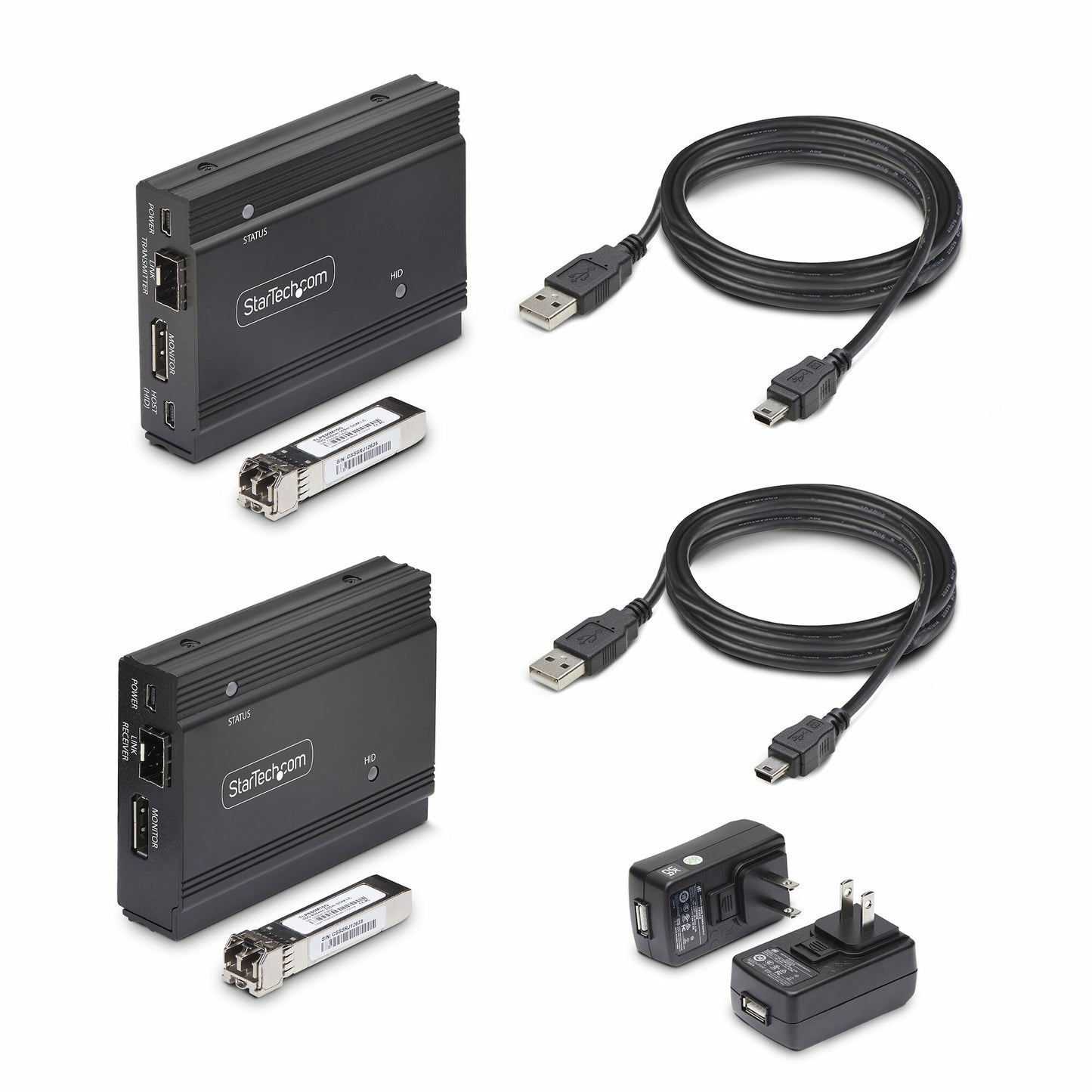 StarTech.com DisplayPort KVM Extender over Fiber Optic, 4K 60Hz, Console Extender Kit, Up to 984ft/300m (Multi-mode) with Pre-installed SFP+ Modules, 3x USB HID - TAA