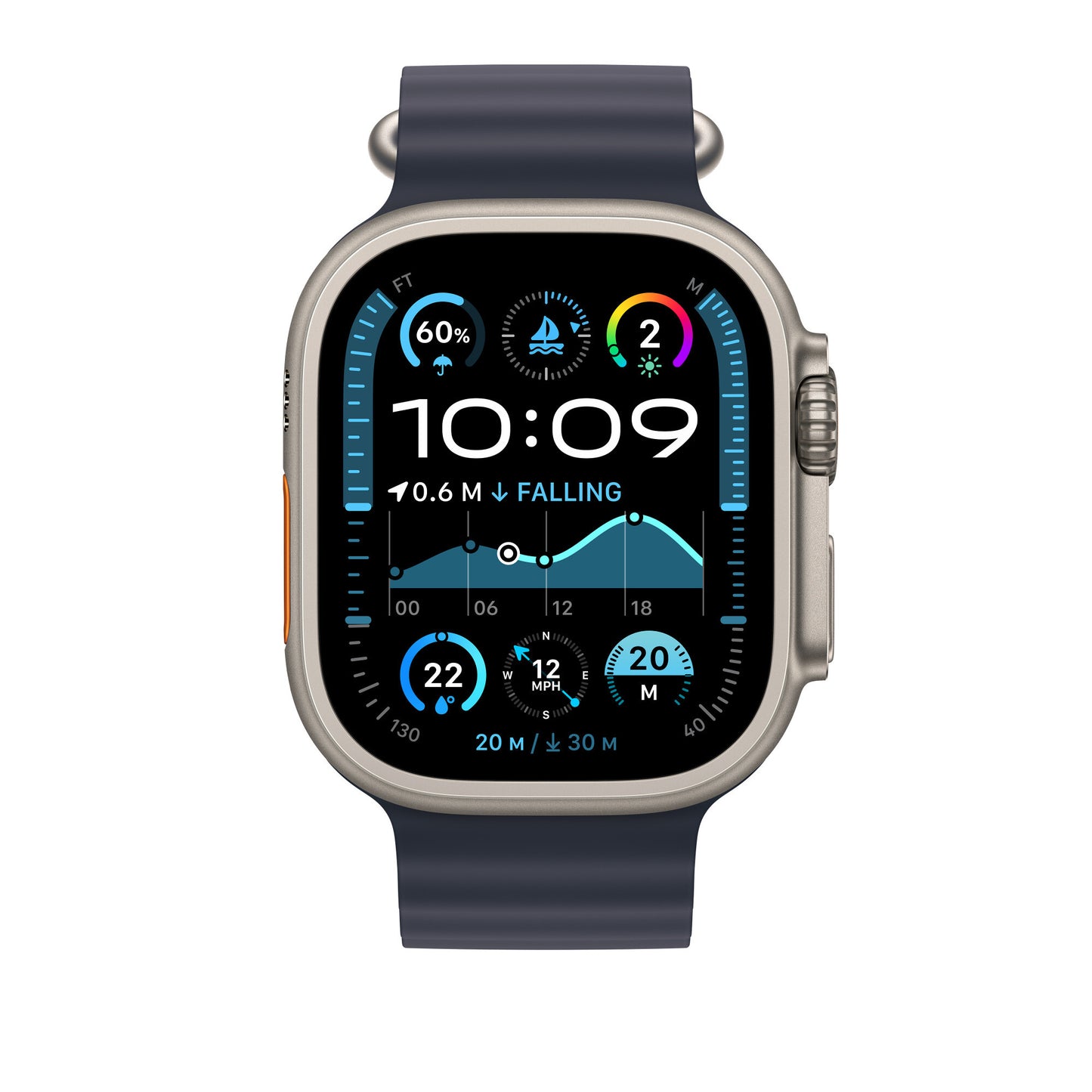 Apple 49mm Navy Ocean Band Extension - Natural Titanium Finish