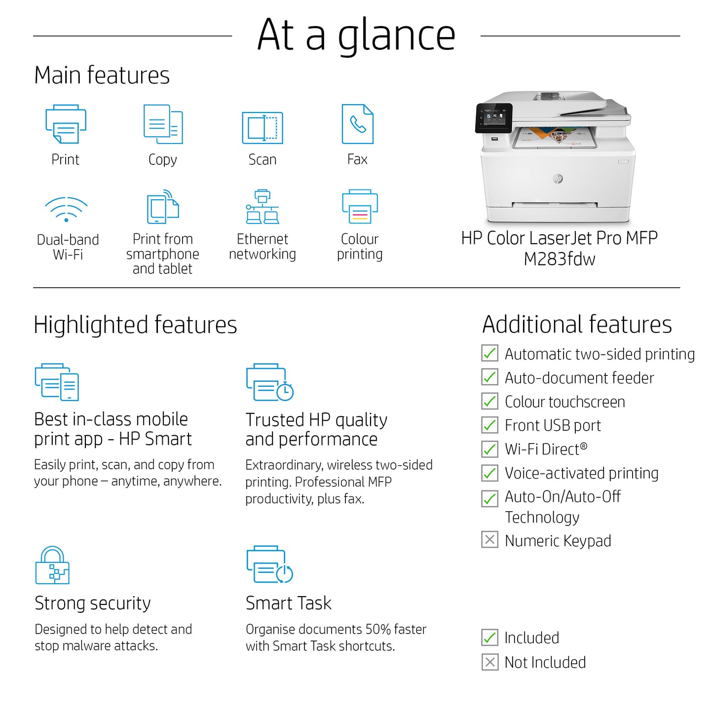 HP LaserJet Pro M283fdw Wireless Multifunction Color Printer, Copier, Scanner; Duplex