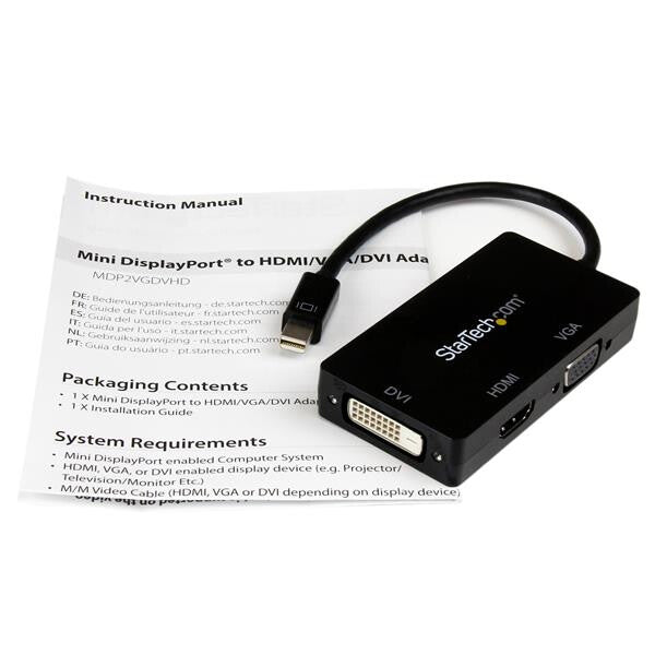StarTech.com Travel A/V Adapter: 3-in-1 Mini DisplayPort to VGA DVI or HDMI Converter