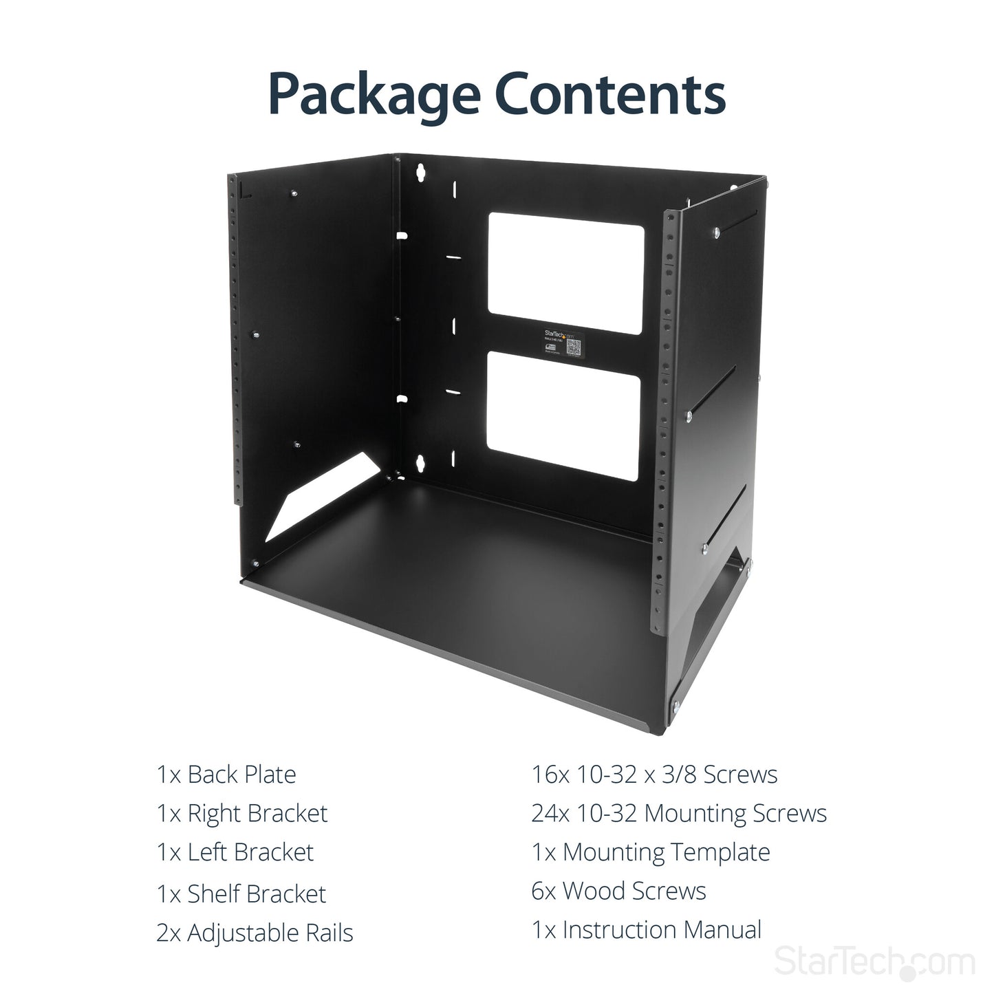 StarTech.com 2-Post 8U Open Frame Wall Mount Network Rack with Built-in Shelf, Wall Mount Data Rack with Adjustable Depth for AV / Computer / IT Equipment, Small Wall-Mount Server Rack - TAA Compliant