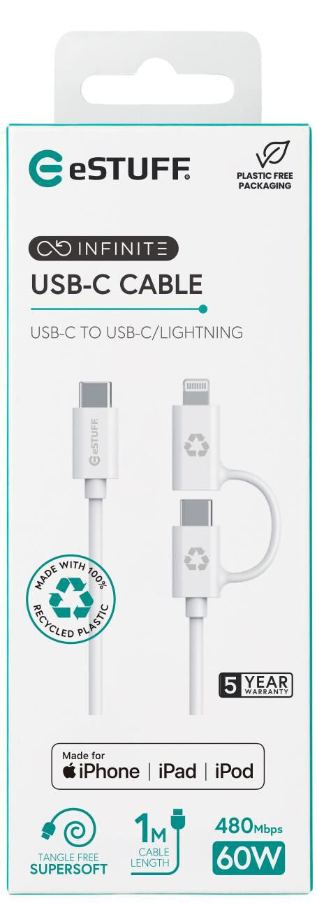 eSTUFF ES600170 USB cable 1 m USB C USB C/Lightning White