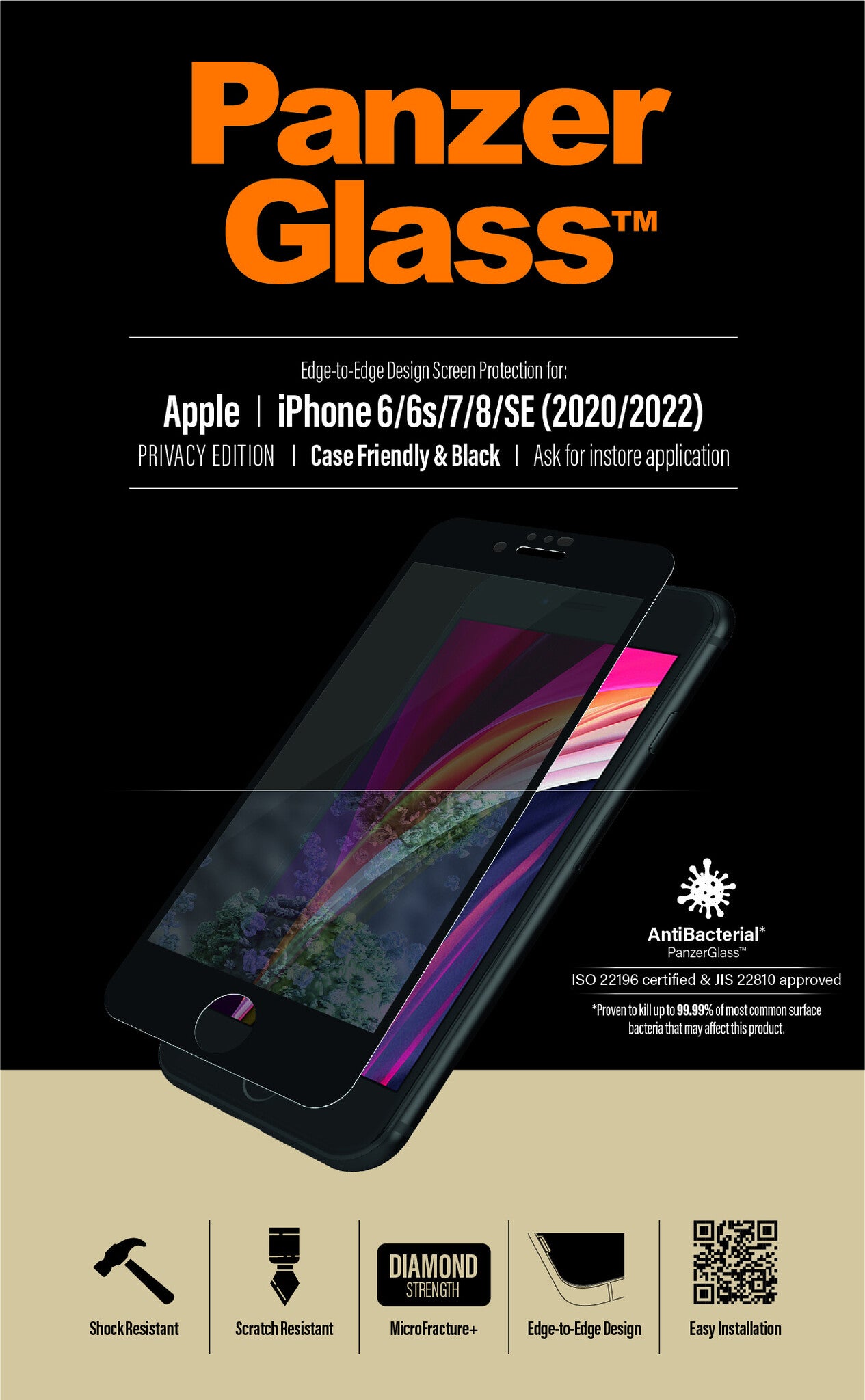 PanzerGlass ® Privacy Screen Protector iPhone SE (2020/2022) | 8 | 7 | 6 | 6s | Edge-to-Edge