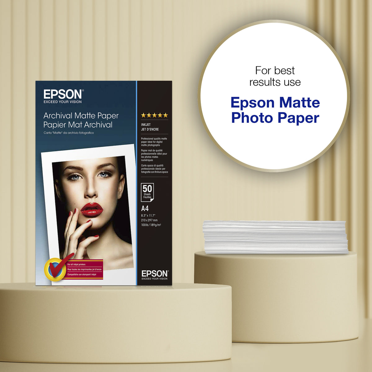 Epson A4 Archival Matte Photo Paper 189gsm, 50 sheets