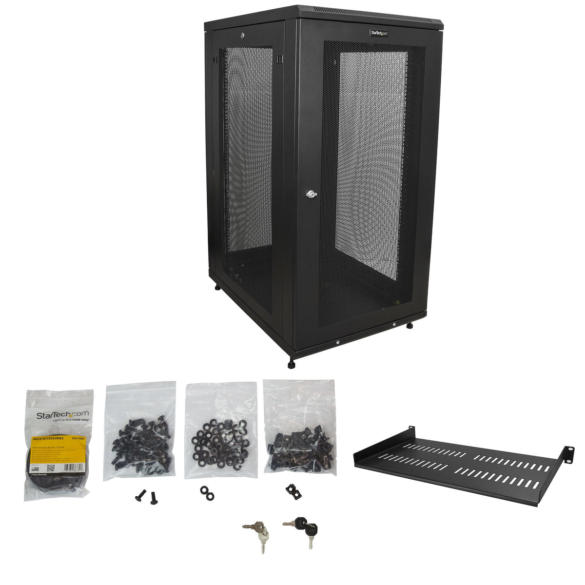 StarTech.com 24U Enterprise-Grade Server Rack Cabinet Kit, 19in Enclosed 4-Post Rack with Shelf and Cable Management, 29in (75cm) Mounting Depth, 992lb (450kg) Capacity