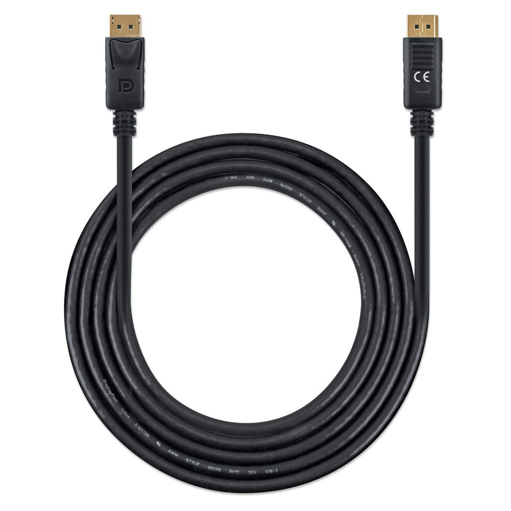 Manhattan DisplayPort 1.4 Cable, 8K@60hz, 2m, Suitable for ALL 8K, 4K & 1080p/HD uses - when upgrading now or have it ready for when you need it, PVC Cable, Male to Male, With Latches, Fully Shielded, Black, Lifetime Warranty, Equivalent to DP14MM2M