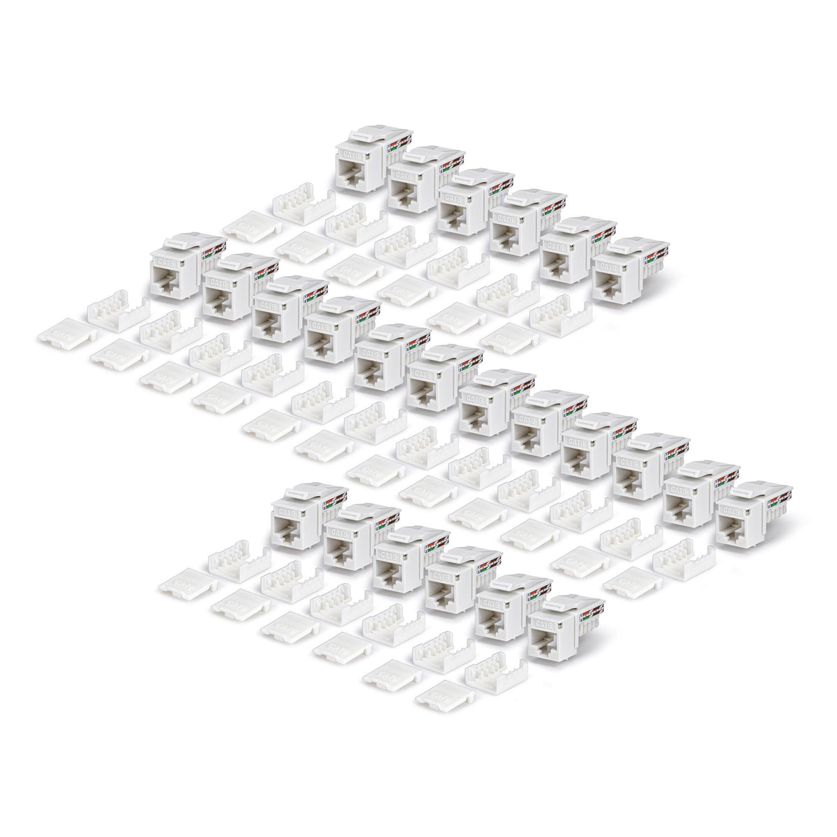 StarTech.com Cat6 Keystone Jack, 24-Pack RJ45 Ethernet Keystone Jacks, UTP Cat6 Wall Jack, 90-Degree 110 Punch Down, White