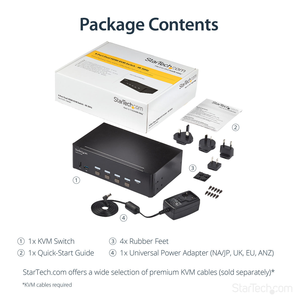 StarTech.com 4 Port HDMI KVM Switch - 4K 30Hz - Dual Display - TAA