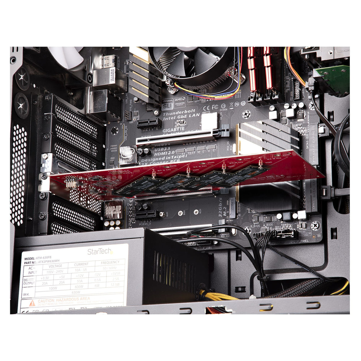 StarTech.com Quad M.2 PCIe Adapter Card, PCIe x16 to Quad NVMe or AHCI M.2 SSDs, PCI Express 4.0, 7.8GBps/Drive, Bifurcation Required, Windows/Linux Compatible - TAA