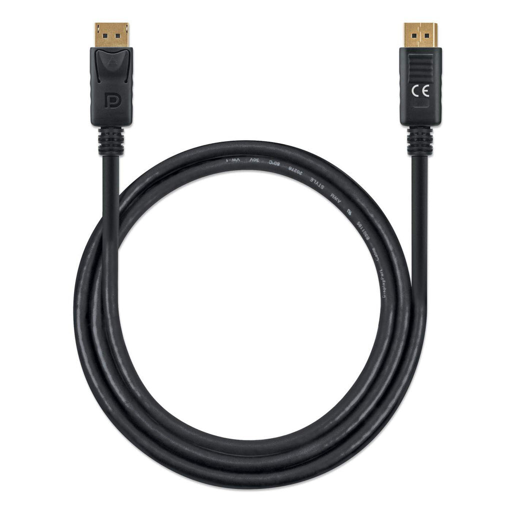 Manhattan DisplayPort 1.4 Cable, 8K@60hz, 1m, Suitable for ALL 8K, 4K & 1080p/HD uses - when upgrading now or have it ready for when you need it, PVC Cable, Male to Male, With Latches, Fully Shielded, Black, Lifetime Warranty, Equivalent to DP14MM1M